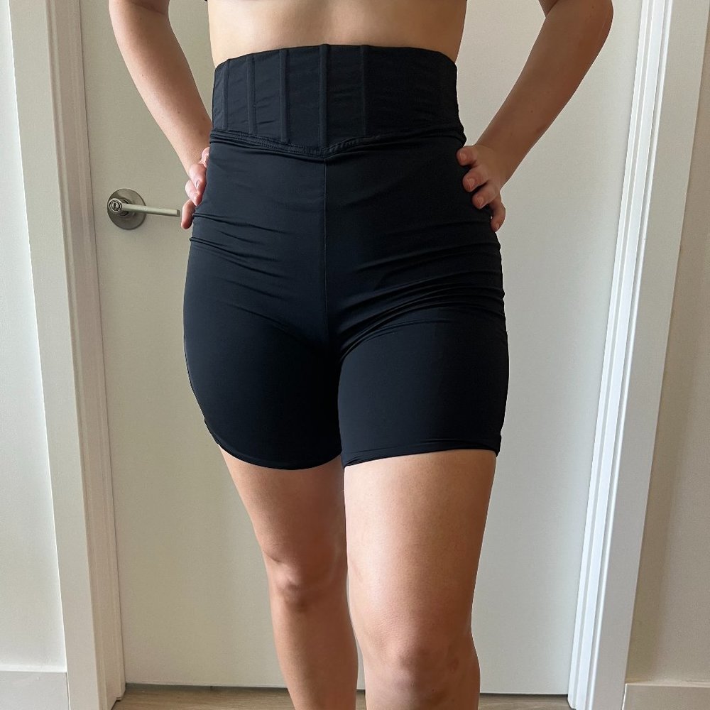 Meshki Corset High Waisted Biker Shorts, Size Small, Black